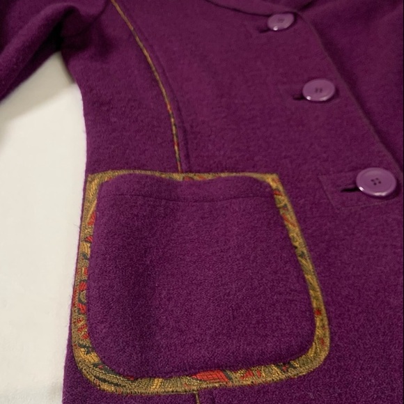 Vintage Ireland Coat Clodagh Callaghan 100% Boiled Wool Purple Art Gold Size 12 - Picture 6 of 14